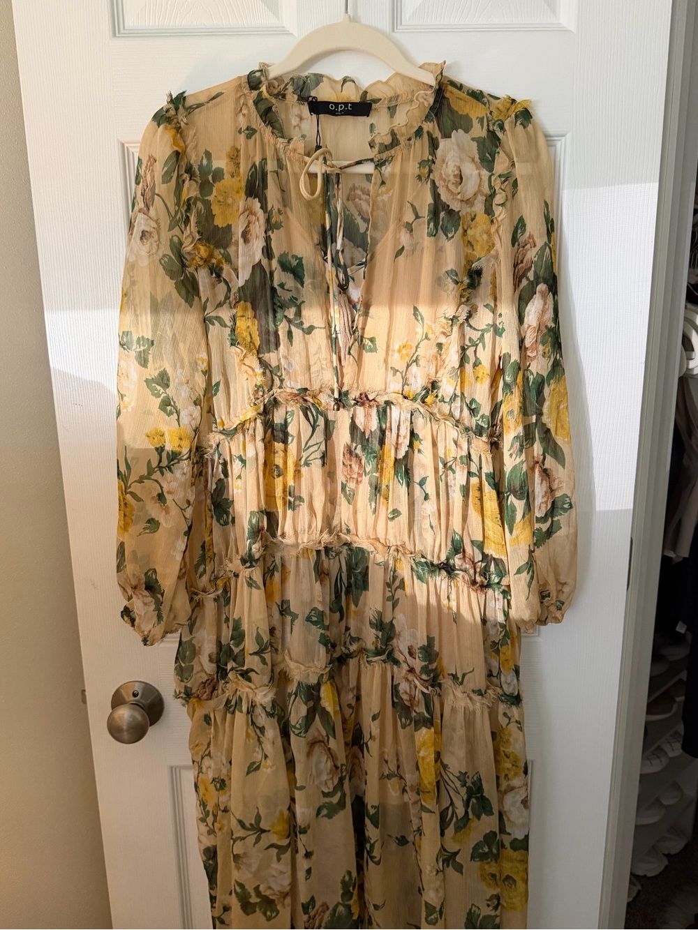 OPT Women's Floral Tiered Long Dress in Cream and Yellow